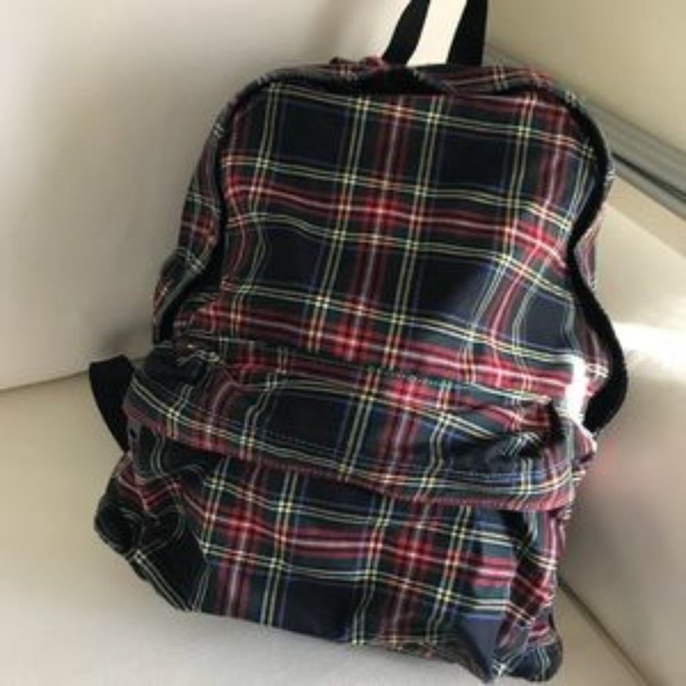 Navy blue plaid backpack
